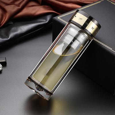 水晶雙層玻璃杯商務(wù)辦公便攜泡茶男女泡茶大容量LOGO